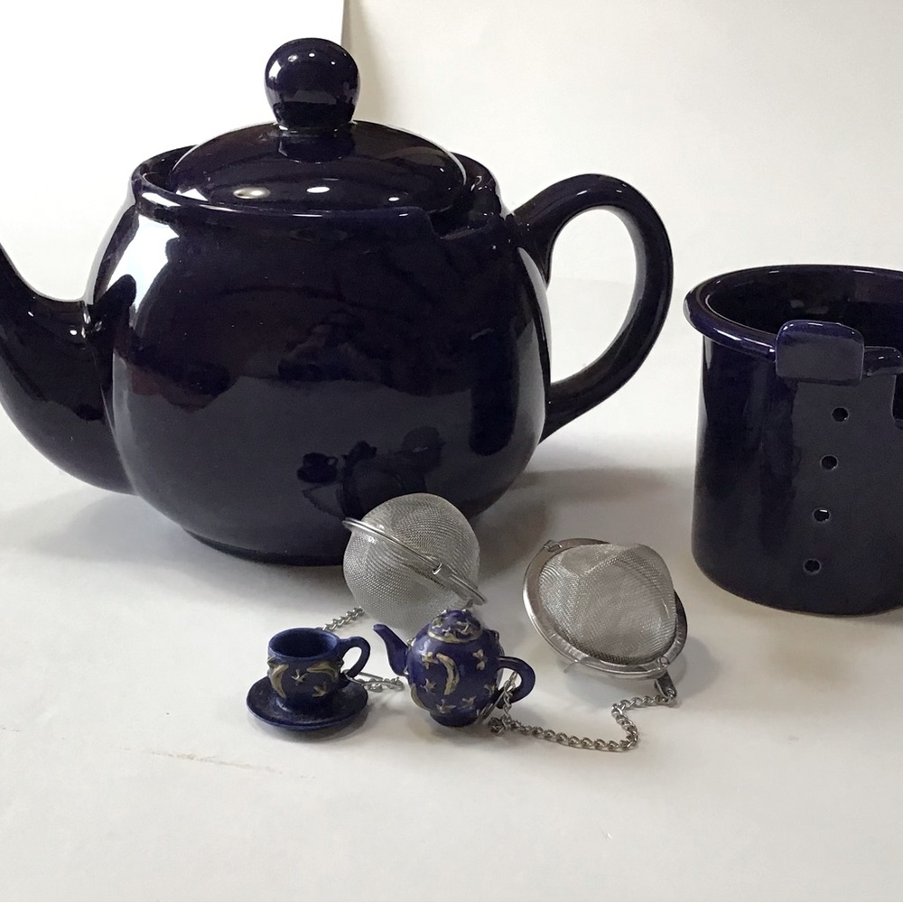 Teapot with Infusers Blue Ceramic Mesh Infusers Spice Ball Stars Moons Mystical